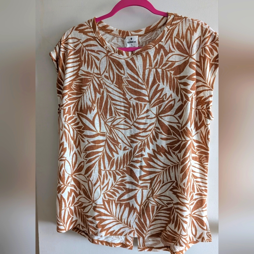 Agenda Brown Tan Cap Sleeve Boxy Tee
